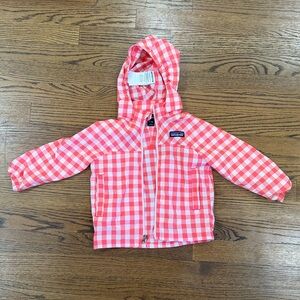 Patagonia pink Gingham Hooded rain Jacket